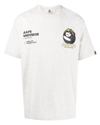 graues bedrucktes T-Shirt mit einem Rundhalsausschnitt von AAPE BY A BATHING APE