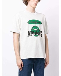 graues bedrucktes T-Shirt mit einem Rundhalsausschnitt von AAPE BY A BATHING APE