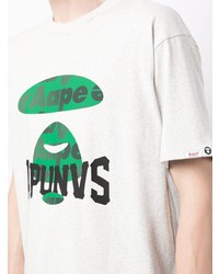 graues bedrucktes T-Shirt mit einem Rundhalsausschnitt von AAPE BY A BATHING APE