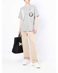 graues bedrucktes T-Shirt mit einem Rundhalsausschnitt von AAPE BY A BATHING APE