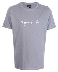 graues bedrucktes T-Shirt mit einem Rundhalsausschnitt von agnès b.