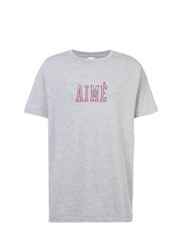 graues bedrucktes T-Shirt mit einem Rundhalsausschnitt von Aimé Leon Dore