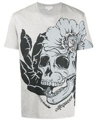 graues bedrucktes T-Shirt mit einem Rundhalsausschnitt von Alexander McQueen