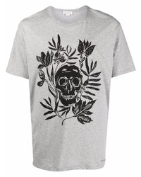 graues bedrucktes T-Shirt mit einem Rundhalsausschnitt von Alexander McQueen