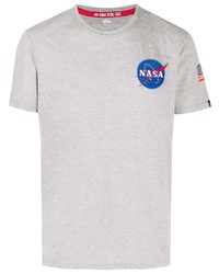 graues bedrucktes T-Shirt mit einem Rundhalsausschnitt von Alpha Industries