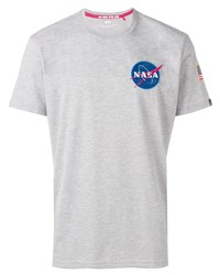 graues bedrucktes T-Shirt mit einem Rundhalsausschnitt von Alpha Industries