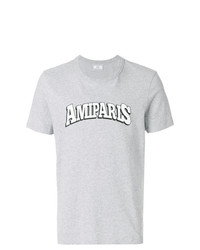 graues bedrucktes T-Shirt mit einem Rundhalsausschnitt von AMI Alexandre Mattiussi