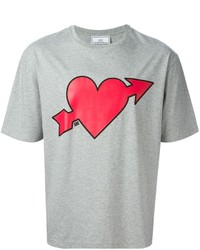 graues bedrucktes T-Shirt mit einem Rundhalsausschnitt von Ami