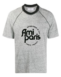 graues bedrucktes T-Shirt mit einem Rundhalsausschnitt von Ami Paris