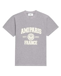 graues bedrucktes T-Shirt mit einem Rundhalsausschnitt von Ami Paris