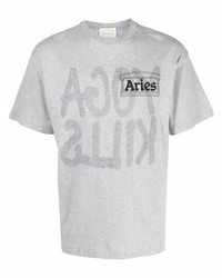 graues bedrucktes T-Shirt mit einem Rundhalsausschnitt von Aries