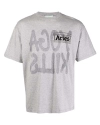 graues bedrucktes T-Shirt mit einem Rundhalsausschnitt von Aries