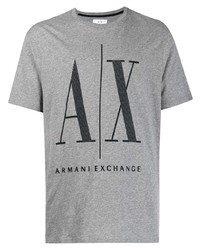 graues bedrucktes T-Shirt mit einem Rundhalsausschnitt von Armani Exchange