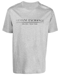 graues bedrucktes T-Shirt mit einem Rundhalsausschnitt von Armani Exchange