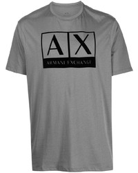 graues bedrucktes T-Shirt mit einem Rundhalsausschnitt von Armani Exchange