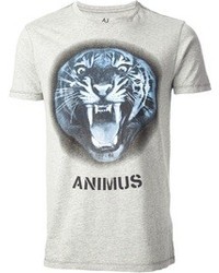 graues bedrucktes T-Shirt mit einem Rundhalsausschnitt von Armani Jeans
