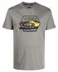 graues bedrucktes T-Shirt mit einem Rundhalsausschnitt von Automobili Lamborghini