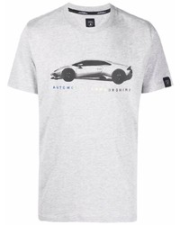 graues bedrucktes T-Shirt mit einem Rundhalsausschnitt von Automobili Lamborghini