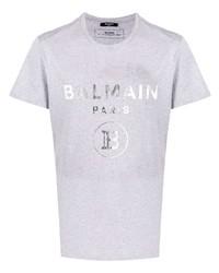 graues bedrucktes T-Shirt mit einem Rundhalsausschnitt von Balmain