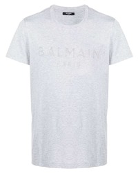 graues bedrucktes T-Shirt mit einem Rundhalsausschnitt von Balmain