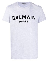 graues bedrucktes T-Shirt mit einem Rundhalsausschnitt von Balmain