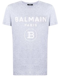 graues bedrucktes T-Shirt mit einem Rundhalsausschnitt von Balmain