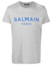 graues bedrucktes T-Shirt mit einem Rundhalsausschnitt von Balmain