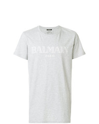 graues bedrucktes T-Shirt mit einem Rundhalsausschnitt von Balmain