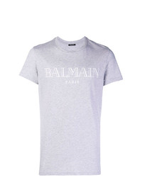 graues bedrucktes T-Shirt mit einem Rundhalsausschnitt von Balmain