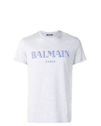 graues bedrucktes T-Shirt mit einem Rundhalsausschnitt von Balmain