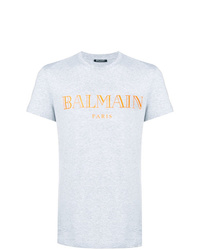 graues bedrucktes T-Shirt mit einem Rundhalsausschnitt von Balmain