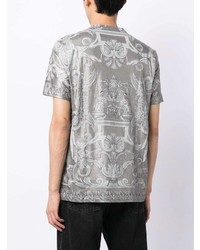 graues bedrucktes T-Shirt mit einem Rundhalsausschnitt von Versace