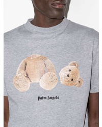 graues bedrucktes T-Shirt mit einem Rundhalsausschnitt von Palm Angels