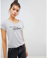 graues bedrucktes T-Shirt mit einem Rundhalsausschnitt von Blend She