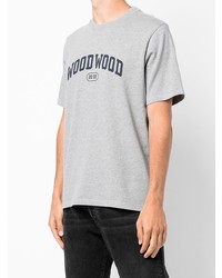 graues bedrucktes T-Shirt mit einem Rundhalsausschnitt von Wood Wood