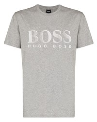 graues bedrucktes T-Shirt mit einem Rundhalsausschnitt von BOSS