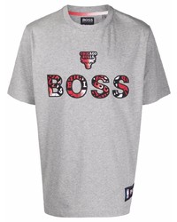 graues bedrucktes T-Shirt mit einem Rundhalsausschnitt von BOSS
