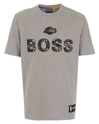 graues bedrucktes T-Shirt mit einem Rundhalsausschnitt von BOSS