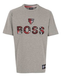 graues bedrucktes T-Shirt mit einem Rundhalsausschnitt von BOSS