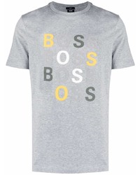 graues bedrucktes T-Shirt mit einem Rundhalsausschnitt von BOSS