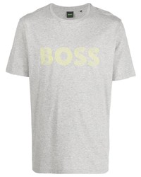 graues bedrucktes T-Shirt mit einem Rundhalsausschnitt von BOSS