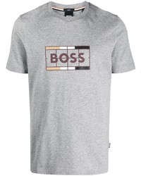 graues bedrucktes T-Shirt mit einem Rundhalsausschnitt von BOSS