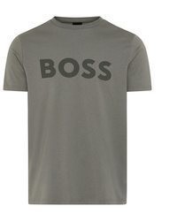 graues bedrucktes T-Shirt mit einem Rundhalsausschnitt von Boss Orange