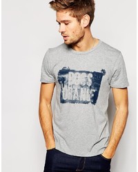 graues bedrucktes T-Shirt mit einem Rundhalsausschnitt von Boss Orange