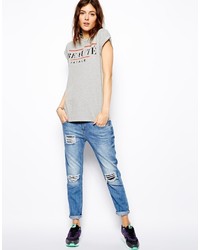 graues bedrucktes T-Shirt mit einem Rundhalsausschnitt von Asos