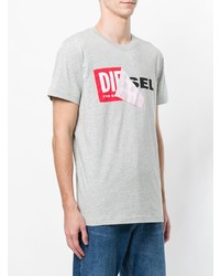 graues bedrucktes T-Shirt mit einem Rundhalsausschnitt von Diesel