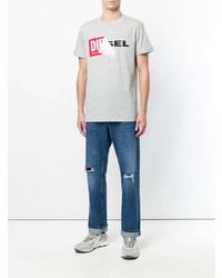 graues bedrucktes T-Shirt mit einem Rundhalsausschnitt von Diesel