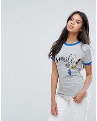 graues bedrucktes T-Shirt mit einem Rundhalsausschnitt von Brave Soul