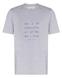 graues bedrucktes T-Shirt mit einem Rundhalsausschnitt von Brunello Cucinelli