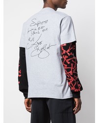 graues bedrucktes T-Shirt mit einem Rundhalsausschnitt von Supreme